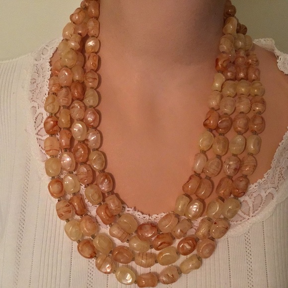 NECKLACE, 4 Strands, AMBER & CHAMPAGNE COLOR BEADS - Picture 1 of 8